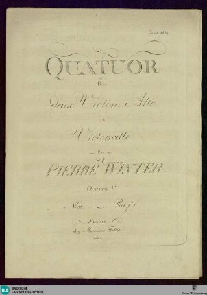 Quatuor pour deux violons, alto & violoncelle : Oeuvre V