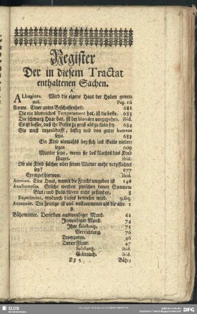 Register Der in diesem Tractat enthaltenen Sachen