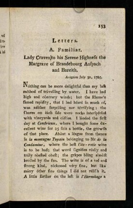 153-161, Lady Craven to his Seren Hìghness... - Lady Craven to his Serène Highness...