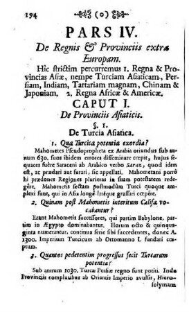 Pars IV. De Regnis & Provinciis extra Europam [Vierdter Theil. Von denen Koenigreichen und Landschafften ausserhalb Europa]