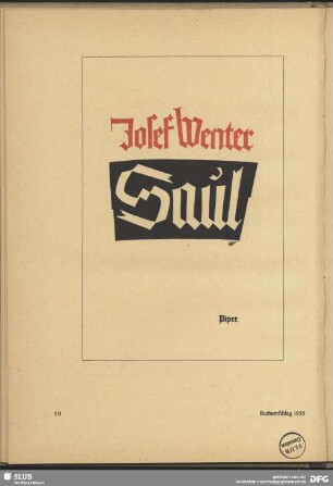 Buchumschlag "Josef Wenter. Saul"