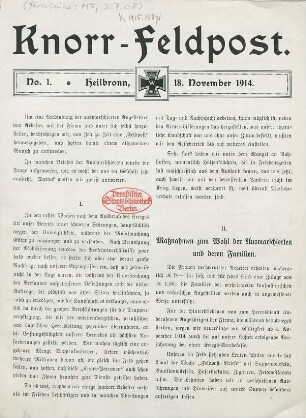 1.1914: Knorr-Feldpost