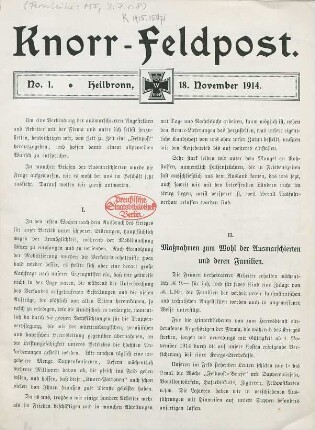 1.1914: Knorr-Feldpost