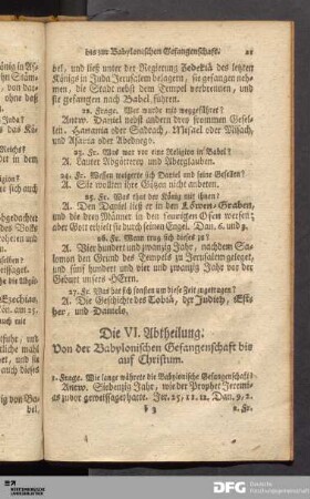 Die VI. Abtheilung. Von der Babylonischen Gefangenschaft bis auf Christum.
