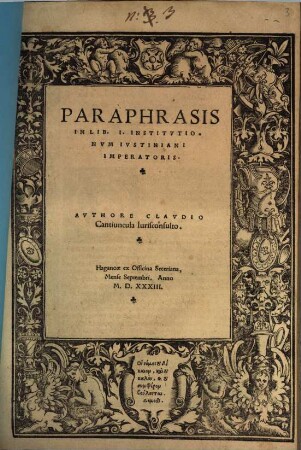 Paraphrasis In Lib. I. Institutionum Iustiniani Imperatoris