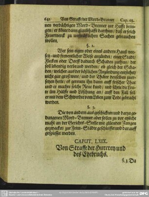 Caput LXIX. Von Straffe der Hurerey und des Ehebruchs