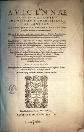 Avicennae liber canonis, de medicinis cordialibus et cantica