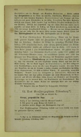 VII. Das Großherzogthum Oldenburg