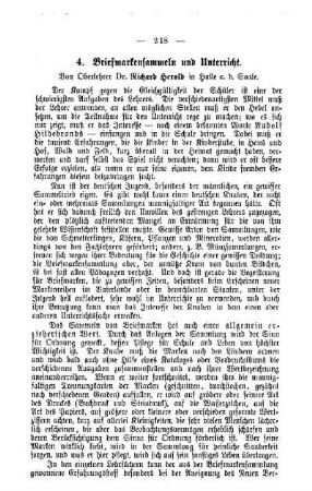Briefmarkensammlen und Unterricht : Pädagogische Mitteilungen