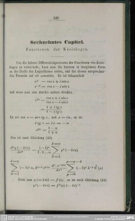 Sechzehntes Capitel. Functionen der Kreisbogen