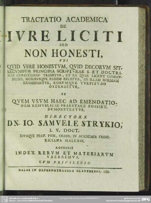 II. De Iure Liciti Sed Non Honesti : Tractatio Academica De Iure Liciti Sed Non Honesti ...