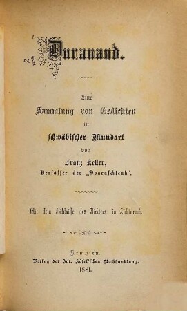 Duranand : eine Sammlung von Gedichten in schwäbischer Mundart