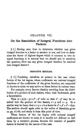 Chapter VII. Factorisation of Integral Functions.