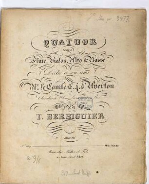 Quatuor pour flute, violon, alto & basse : Oeuv. 86