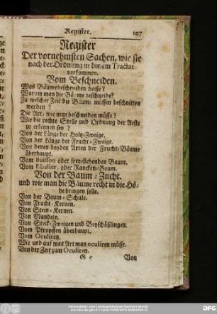 Register Der vornehmsten Sachen, wie sie nach der Ordnung in diesem Tractat vorkommen.
