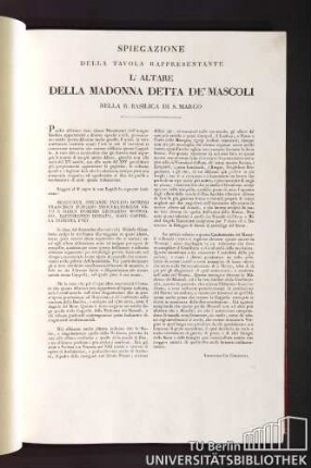 Spiegazione della tavola rappresentante l'altare della Madonna detta de' Mascoli nella R. Basilica di S. Marco