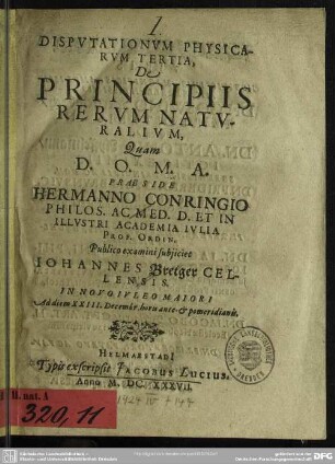 Disputatinum physicarum tertia de principiis rerum naturalium