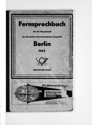 1963: Fernsprechbuch für die Hauptstadt der Deutschen Demokratischen Republik : Berlin