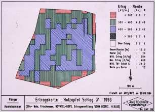 Ertragskarte "Holzapfel Schlag 3" 1993 (Silomais, Frischmasse, NOVATEL-DGPS, Ertragsermittlung "John Deere", 14.10.1993)