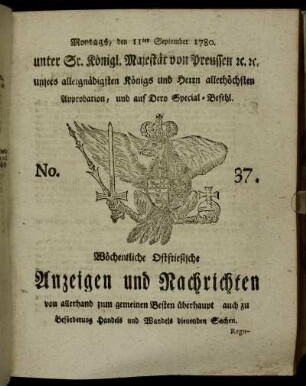 No. 37. Montags, den 11ten September 1780.