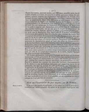 Note sur l´invariabilite du jour moyen;