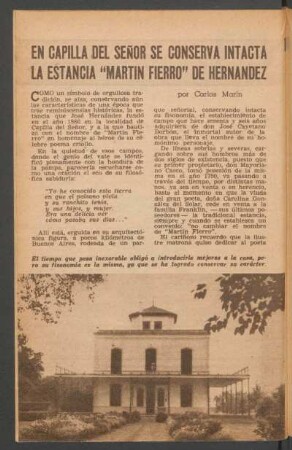En Capilla del Señor se conserva intacta la estancia "Martín Fierro" de Hernández