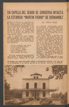 En Capilla del Señor se conserva intacta la estancia "Martín Fierro" de Hernández