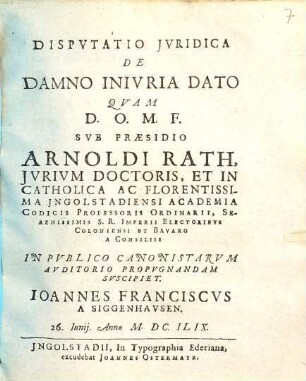 Dispvtatio Jvridica De Damno Inivria Dato