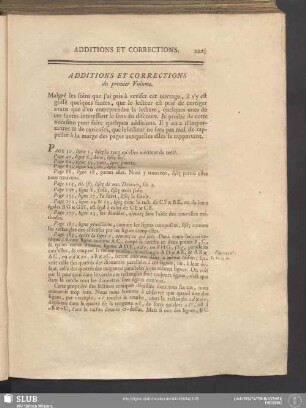 Additions Et Corrections du premier Volume