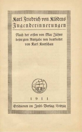 Karl Friedrich von Klödens Jugenderinnerungen