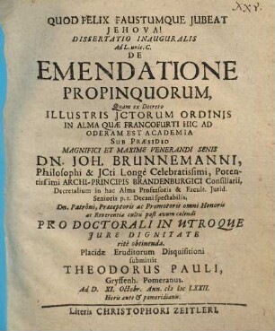 Dissertatio Inauguralis Ad L. unic. C. De Emendatione Propinquorum