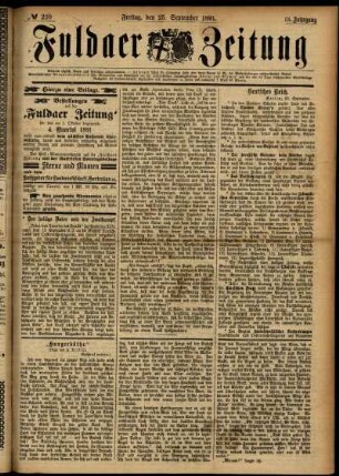 Erste Ausgabe vom Freitag, den 25. September 1891.