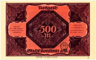 Geldschein / Notgeld, 500 Mark, 23.10.1922