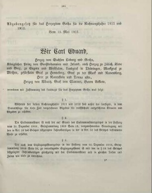 21. Abgabengesetz für das Herzogtum Gotha für die Rechnungsjahre 1911 und 1912. Vom 15. Mai 1911