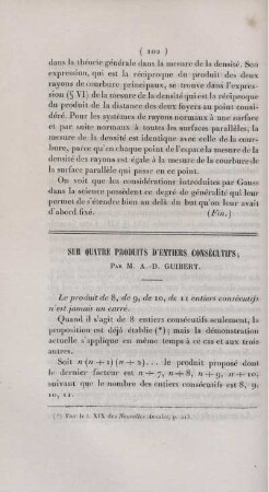 Sur quatre produits d'entiers consécutifs.