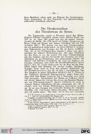Die Druckerzeichen des Theodoricus de Borne