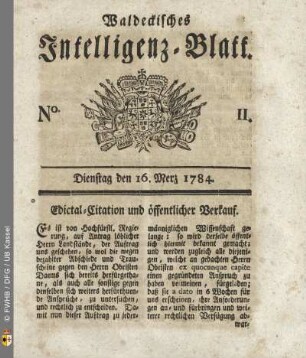 No. 11, Dienstag den 16. Merz 1784