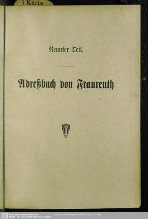 Neunter Teil. Adreßbuch von Fraureuth