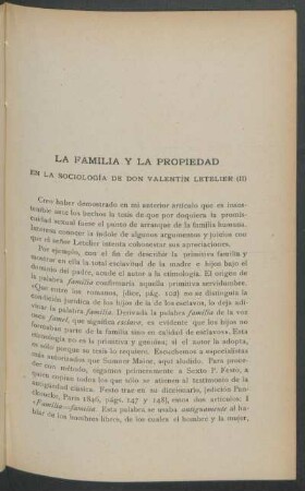 La familia y la propiedad en la Sociología de Don Valentín Letelier - (Continuación)
