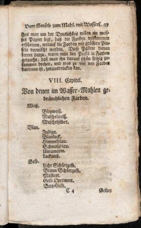 VIII. Capitel. Von denen im Wasser-MAhlen gebräuchlichen Farben.