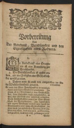 Vorbereitung Von Der Redekunst, Beredsamkeit und den Eigenschaften eines Redners.