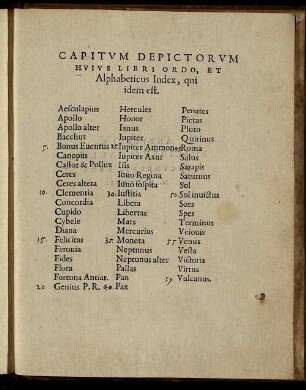 Capitum Depictorum Huius Libri Ordo, Et Alphabeticus Index, qui idem est