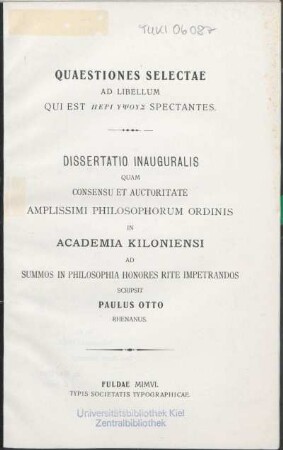 Quaestiones selectae ad libellum qui est 'Peri Ypsus' spectantes