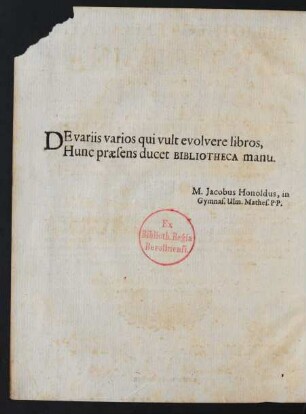 De variis varios qui vult evolvere libros, ...