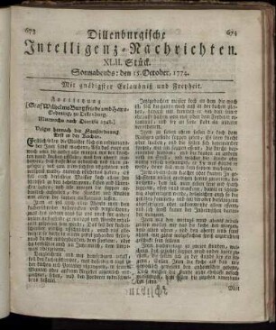 Sonnabends: den 15. October 1774.