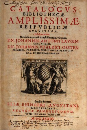 Catalogvs Bibliothecae Amplissimae Reipvblicae Avgvstanae