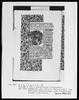 Liber horarum — Initiale P (arce mihi) mit Gott vernichtet die Herde Jobs, Folio 92verso