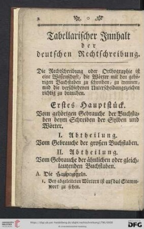Tabellarischer Innhalt der deutschen Rechtschreibung
