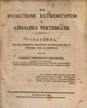 De evolutione extremitatum in animalibus vertebratis : programma