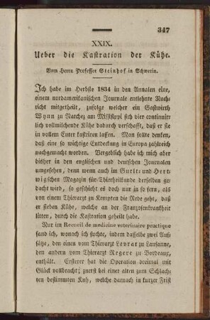 XXIX. Ueber die Kastration der Kühe